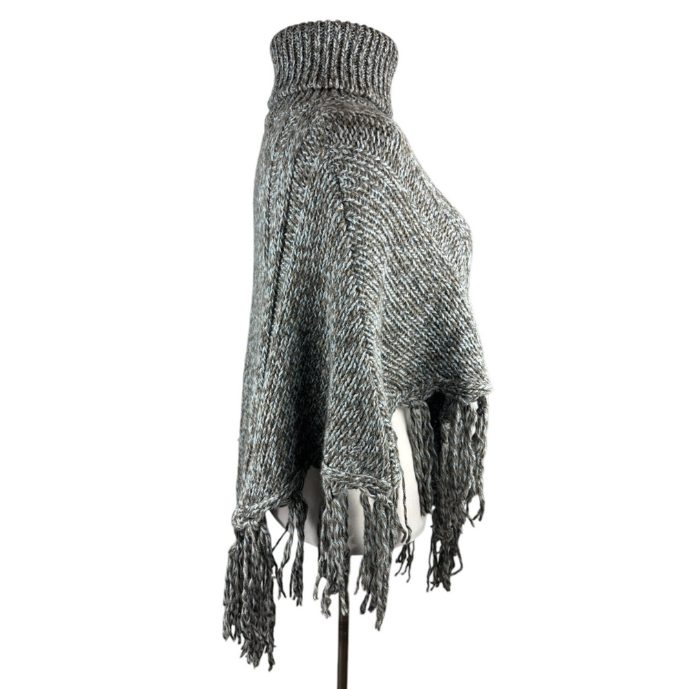 Inis Crafts 100% Merino Wool Poncho Sweater Cape Fringe Brown Irish Made S/M - Picture 12 of 16